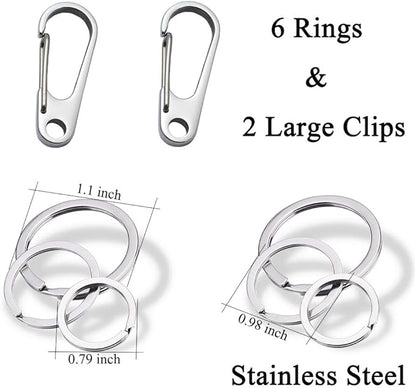 Dog Tag Clips / 2 Pack/Multiple Size 304 Stainless Steel Quick Clip with Rings/Easy Change Dog Cat ID Tag Holder for Small pet Collars and Harnesses.(2 Large Silver)