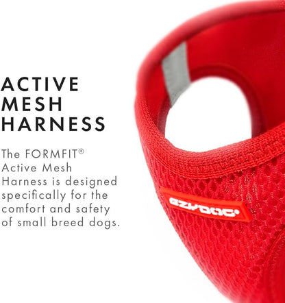 EzyDog FORMFIT Dog Harness for Small Sized Dog - All Weather Breathable Mesh Small Dog Harness with Reflective Trim, Easy Hook & Loop Closure, Sturdy Buckle, & D-Ring (Red, 2XS)