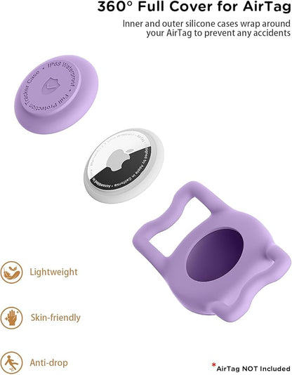 WhoseID IP68 Waterpoof Dog Airtag Holder, Stretchy Silicone Full Body Covered Apple Air Tag Holder for Dog Cat Collar Fit All Width Collar (Purple, 1 Pack)
