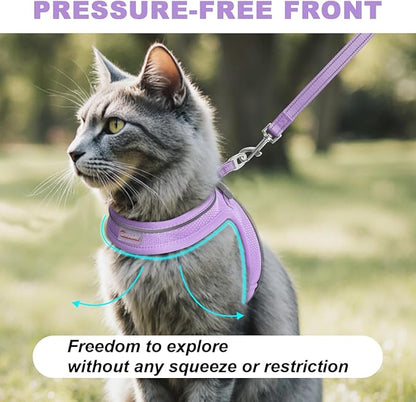 Cat Harness and Leash Set,Escape Proof Kitten Harness,Step in Adjustable Soft Lightweight,Easy Control,Reflective Strips Comfortable for Walking Travel(Violet Purple,XXS)