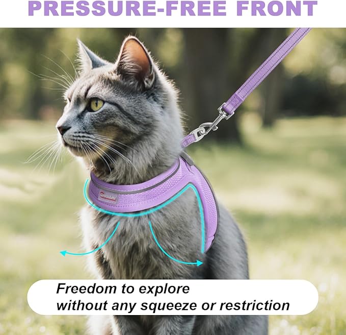 Cat Harness and Leash Set,Escape Proof Kitten Harness,Step in Adjustable Soft Lightweight,Easy Control,Reflective Strips Comfortable for Walking Travel(Violet Purple,XS)