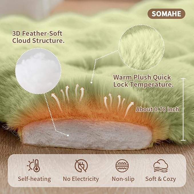 SOMAHE Self-Warming Cat Bed, Plush Faux Fur Pet Bed Mat with Anti-Slip Bottom, Ultra Soft Heated Pad for Cats & Kittens, Cozy Fluffy Bed for Window & Sills Couches, Machine Washable, 23x15 Inch Green
