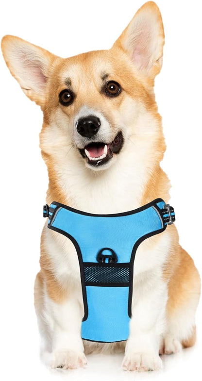 No Pull Dog Harness with 3 Snap Buckles,No Choke Front Lead pet Harness Reflective and Adjustable Soft Padded Vest for Small Medium Large Dog (Blue, Medium)