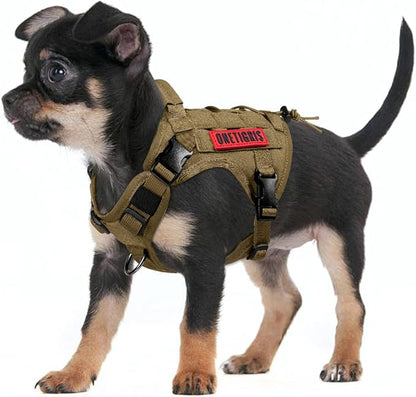 OneTigris Tactical Dog Harness Vest,No-Pull Service Dog Vest with Hook & Loop Panels,Adjustable Dog Vest Harness for Walking Hiking Training(Coyote Brown,XS)