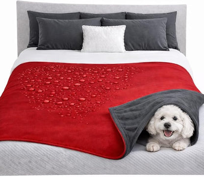Premium Deluxe * 100% Waterproof Blanket Guarantees to Keep Your Bed Dry! Crinkle-Free Ultra-Soft Fleece Furniture Protector for People Kids Pets. EZ Wash/Dry Red/Grey Reversible 60x40