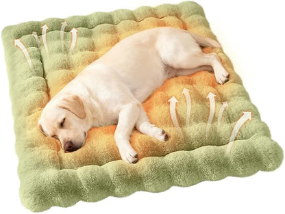 SOMAHE Self-Warming Dog Bed, Plush Faux Fur Mat with Anti-Slip Bottom, Ultra Soft Heated Pet Bed for Medium Large Dogs, Cozy Fluffy Pad for Carriers Couch Crate, Machine Washable, 35 x 27 Inch Green