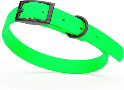 Dogline Biothane Waterproof Dog Collar Strong Coated Nylon Webbing with Black Hardware Odor- Proof for Easy Care Easy to Clean High Performance Fits Small Medium or Large Dogs, Tropical Green
