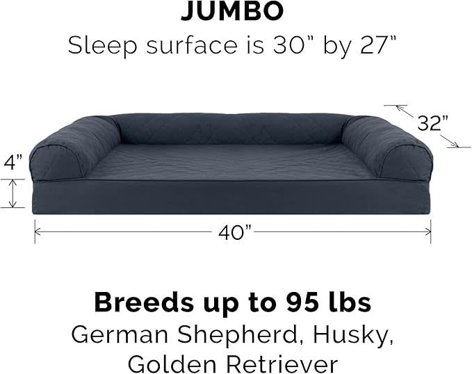 FurHaven Dreamer Sofa Orthopedic Dog Bed for Large Dogs with Orthopedic Egg Crate & Solid Orthopedic Foam Base for Joint Support, Removable Washable Cover, Jumbo XL, Quilted Sofa, Iron Gray