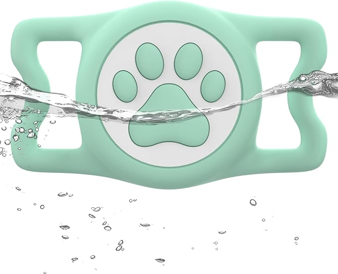 WhoseID IP68 Waterpoof Dog Airtag Holder, Stretchy Silicone Full Body Covered Apple Air Tag Holder for Dog Cat Collar Fit All Width Collar (Green, 1 Pack)