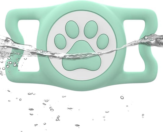 WhoseID IP68 Waterpoof Dog Airtag Holder, Stretchy Silicone Full Body Covered Apple Air Tag Holder for Dog Cat Collar Fit All Width Collar (Green, 1 Pack)