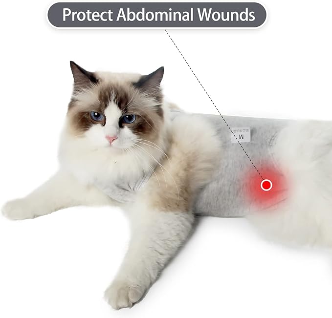 Cat Recovery Suit for Male and Female Surgical Post Surgery Soft Cone Onesie Shirt Clothes Neuter Licking Protective Diapers Outfit Cover Kitten Spay Collar(S, White)