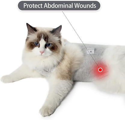 Cat Recovery Suit for Male and Female Surgical Post Surgery Soft Cone Onesie Shirt Clothes Neuter Licking Protective Diapers Outfit Cover Kitten Spay Collar(M, White)