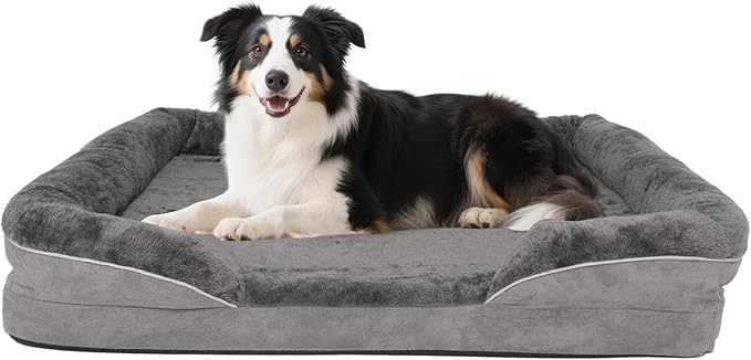 Orthopedic Dog Bed for Medium and Large Dogs Pet Bed with Sides Waterproof Dog Couch with Washable Removable Cover and Egg Crate Foam Pet Sleeping Mat with Anti-Slip Bottom