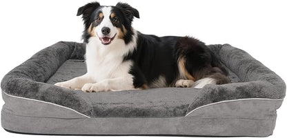 Orthopedic Dog Bed for Medium and Large Dogs Pet Bed with Sides Waterproof Dog Couch with Washable Removable Cover and Egg Crate Foam Pet Sleeping Mat with Anti-Slip Bottom