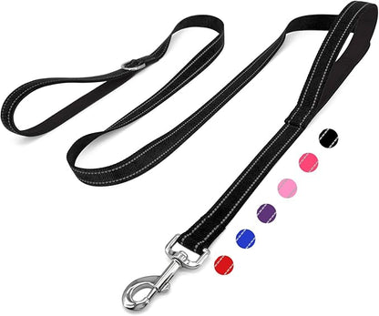 6 FT Dog Leash with 2 Padded Handle Nylon Reflective Dogs Leashes for Small Medium Large Dogs Black