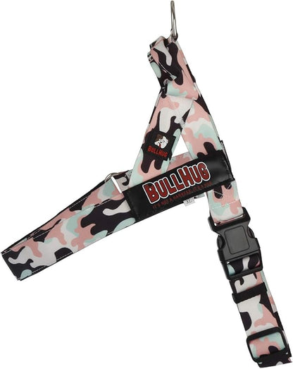 BULLHUG Adjustable Dog Harness– No Pull, No Choke – for English Bulldogs, French Bulldogs, Pugs & Broad-Chested Breeds – Easy, Safe Walks (Pink & Mint Camouflage, Small)