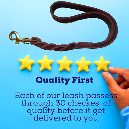 Leather Short Dog Leash 15 Inch - Short Dog Traffic Lead for Large Dogs Training and Walking - Braided Leather Tab for Large Dogs - Full Grain Heavy Duty. (Brown, 1 FT)