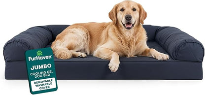 Furhaven Cooling Gel Dog Bed for Large Dogs w/ Removable Bolsters & Washable Cover, For Dogs Up to 95 lbs - Quilted Sofa - Iron Gray, Jumbo/XL