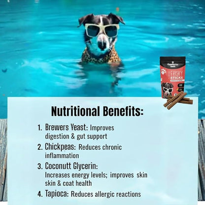 Pawfectly Pure Frisky Sticks Natural Dog Treats, Cheese & Bacon Flavor, 7-Inch Soft Chews, High Fiber Digestive and Gut Support, Grain-Free, Skin & Coat Health, Energy, 16 oz