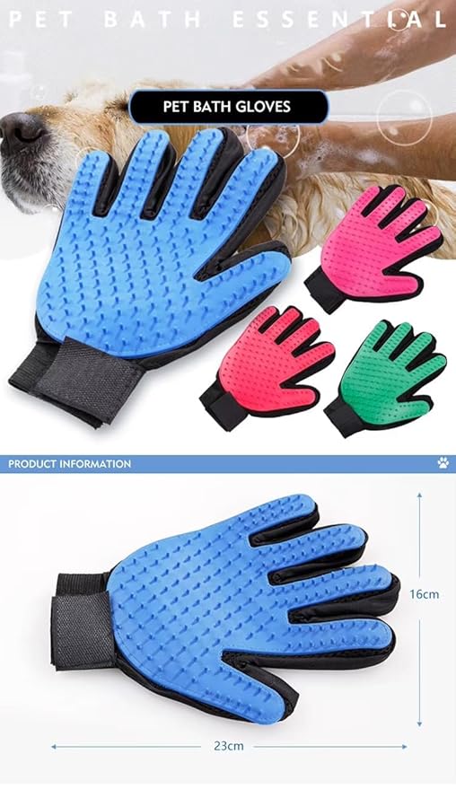 Efficient Pet Grooming Glove - Gentle Shedding Brush for Dogs, Cats, Horses, & more with Long & Short Hair - Right Hand Only (Blue)