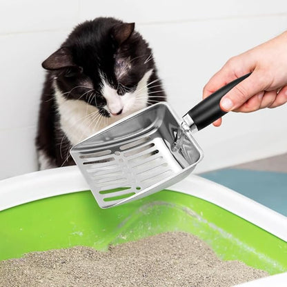 Apidgrowth Cat Litter Scoop -Stainless Steel Cat Litter Scoop-Sturdy Mesh Scooper - Upgrade Mesh Shovel-Easy to Clean - Suitable for Cat Litter Box -Black-More