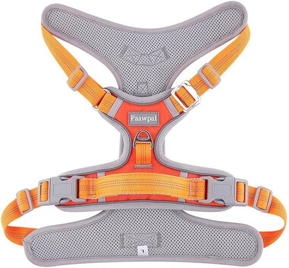 Paawpal Adjustable Dog Harness - No Pull, Reflective, Soft Padded for Small, Medium, Large Dogs - Includes Leash Orange XL