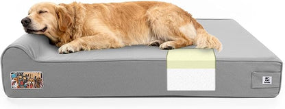 Sytopia XXL 50" Orthopedic Dog Bed – Outdoor Canvas 7" Thick Memory Foam Mattress with Pillow, Light Grey, Removable Washable Waterproof – Ultimate Comfort for Extra Large Breed Dogs Over 100 Pounds
