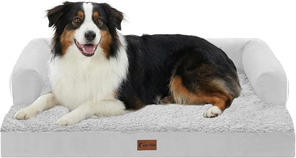 Casa Paw Orthopedic Dog Beds for Large Sized Dogs, Waterproof Egg Crate Foam Medium Dog Couch Beds for Crate 35x22Inch, Washable Pet Beds with Removable Cover and Nonskid Bottom, Grey White