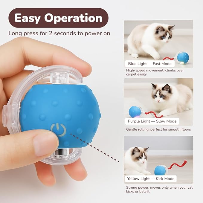 Interactive Cat Toy Ball for Indoor Cats – Fast Rolling on Carpet, Motion Activated with Chirping Sounds, Smart Play Toy (Turquoise)