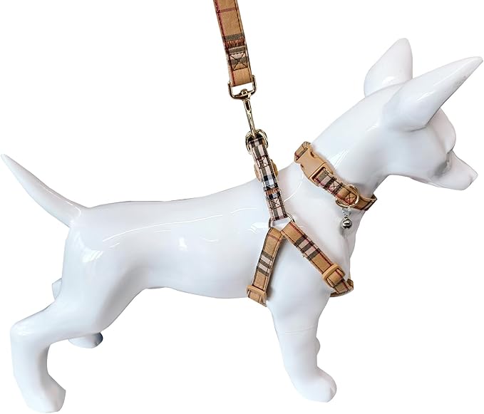 NISIYE Cute Plaid Dog Collar Harness and Leash with Safety Buckle - Adjustable and No Pull Comfortable Dog Collars for Small Puppy, Stylish Durable Gift for Boy Girl Pets