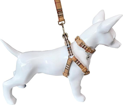 NISIYE Cute Plaid Dog Collar Harness and Leash with Safety Buckle - Adjustable and No Pull Comfortable Dog Collars for Small Puppy, Stylish Durable Gift for Boy Girl Pets