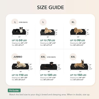 Casa Paw Orthopedic Dog Beds for Large Sized Dogs, Waterproof Memory Foam Large Pet Bed with Sides 35x22Inch, Non-Slip and Egg-Crate Foam Big Dog Couch Bed with Removable Washable Cover, Black