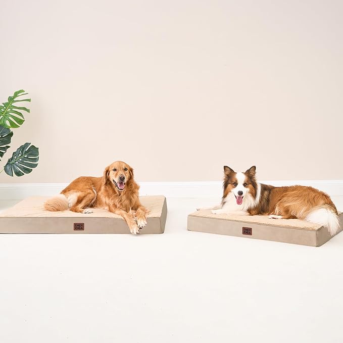EHEYCIGA Orthopedic XL Dog Beds for Extra Large Dogs with Removable Washable Cover, Khaki, 44x32
