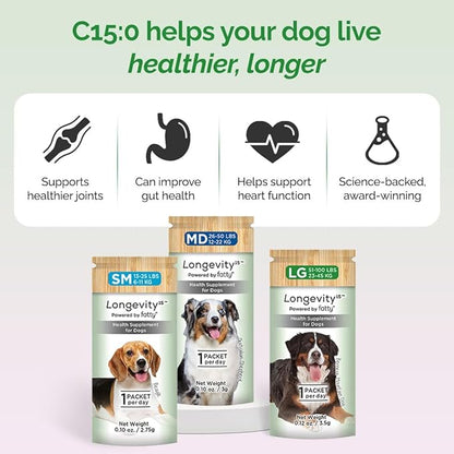Yummy Combs Longevity15 – C15:0 – Fatty Acid Health Supplement for Dogs – Healthy Pet Supplies – for Large Dogs, 3 Pack