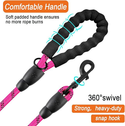 BARKBAY Dog Leashes for Large Dogs Heavy Duty Dog Leash 2 Pack 5 FT with Comfortable Padded Handle Highly Reflective Threads for Medium Large Dogs Walking Training Running (5FT-1/2,Fushcia+Black)