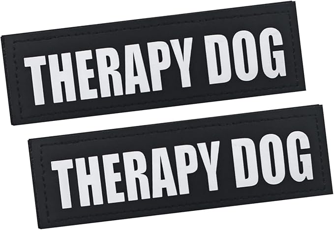 2Pack Black Service Dog Patches, Dog Harness Patches with Hook Backing, Removable Vest Patches for in Training Dogs, Therapy Dog-M