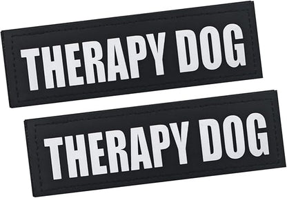 2Pack Black Service Dog Patches, Dog Harness Patches with Hook Backing, Removable Vest Patches for in Training Dogs, Therapy Dog-M