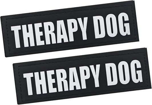 2Pack Black Service Dog Patches, Dog Harness Patches with Hook Backing, Removable Vest Patches for in Training Dogs, Therapy Dog-M