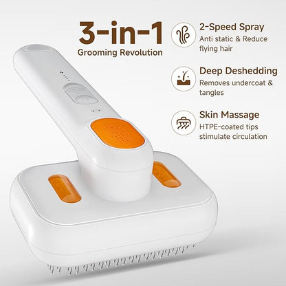 Dog Brush for Shedding & Cat Grooming Spray Brush, 3-in-1 Cool Mist Deshedding Tool with Self-Cleaning & Extra Wide Comb, Water Window, Safe for Long/Short Haired Pets