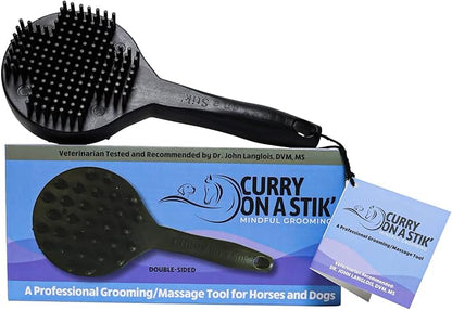 Curry on a Stik' - Dog Brush for Shedding, Grooming, Bathing, & Therapeutic Massage Tool - For Long & Short Haired Dogs - Decreases Shedding & Increases Coat Health - Veterinarian Approved - Ergonomic