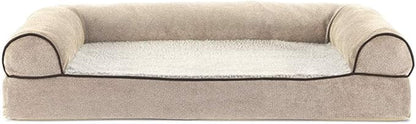 FurHaven Soft, Orthopedic Foam Sofa Dog Bed with Washable & Removable Cover - Sherpa/Chenille - Cream, Dogs Up to 35 lbs - Medium