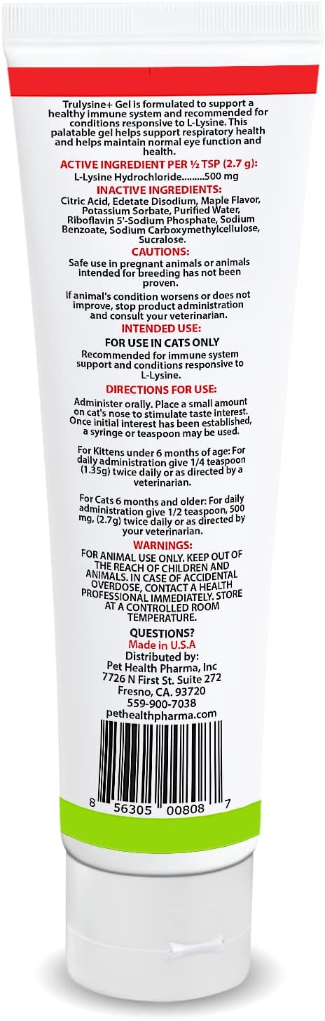 Trulysine Viralysine L-Lysine Gel Supplement for Cats, 5oz - Cats & Kittens of All Ages - Immune Health - Sneezing, Runny Nose, Squinting, Watery Eyes - Palatable Maple Flavor