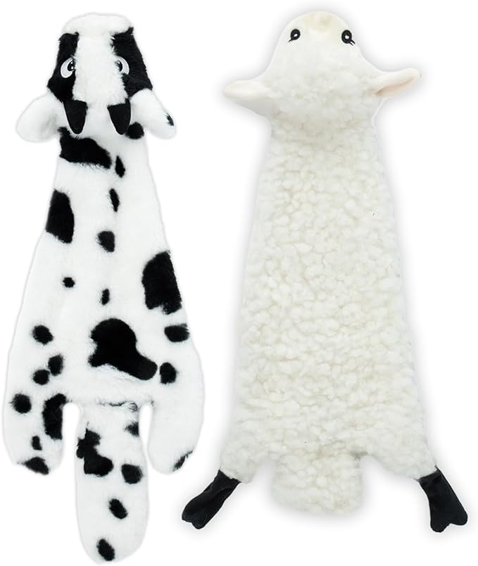 Best Pet Supplies Squeaky Dog Toys with Soft Durable Fabric for Small, Medium and Large Pets Interactive Toy for Indoor Play, Supports Active Biting and Play - Sheep, Cow, Medium