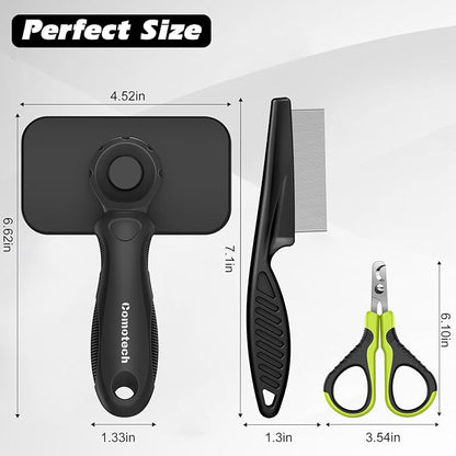 Comotech 3PCS Cat Grooming Supplies, Cat Brush & Nail Clipper/Trimmer & Flea Comb for Shedding Indoor Cats Essentials Stuff Accessories (Black)
