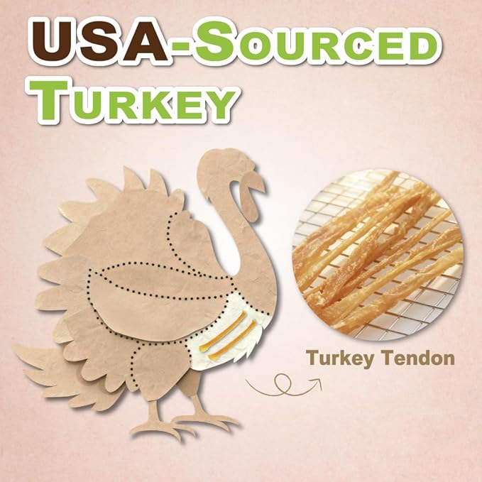 A Freschi srl Turkey Tendons for Dogs, USA-Sourced, Healthy Dog Treats, Rawhide-Free Puppy Chews, Long Lasting, All Natural, Hypoallergenic Dog Treats, Flaked, 3.5 oz Pack