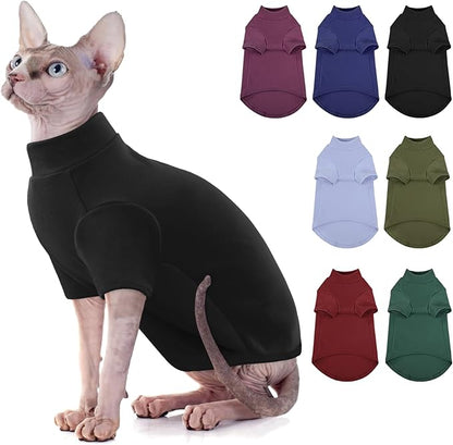SUNFURA Turtleneck Sweater for Cat, Sphynx Cats Shirt Hairless Cat Sweaters with Sleeves, Warm and Soft Kitten Pullover Fleece Winter Pajamas Jumpsuit for Puppy Cats, Black XL