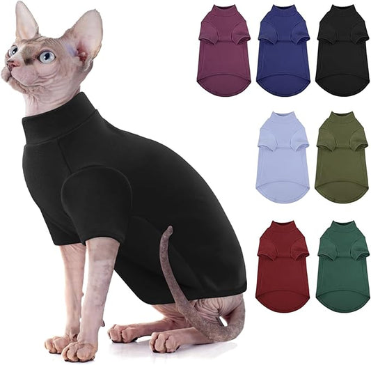 SUNFURA Turtleneck Sweater for Cat, Sphynx Cats Shirt Hairless Cat Sweaters with Sleeves, Warm and Soft Kitten Pullover Fleece Winter Pajamas Jumpsuit for Puppy Cats, Black XL