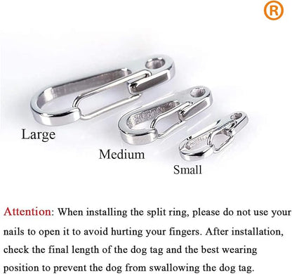 Dog Tag Clips / 2 Pack/Multiple Size 304 Stainless Steel Quick Clip with Rings/Easy Change Dog Cat ID Tag Holder for Small pet Collars and Harnesses.(2 Medium Silver)