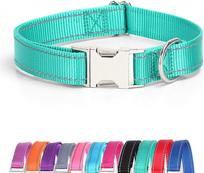 Reflective Dog Collar and Leash Set with Metal Buckle, Soft Sturdy Nylon Dog Collars with Quick Release Buckle, Adjustable Pet Collars with with ID Tag Ring for Small Medium Large Dogs