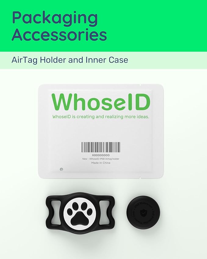 WhoseID IP68 Waterpoof Dog Airtag Holder, Stretchy Silicone Full Body Covered Apple Air Tag Holder for Dog Cat Collar Fit All Width Collar (Black, 1 Pack)